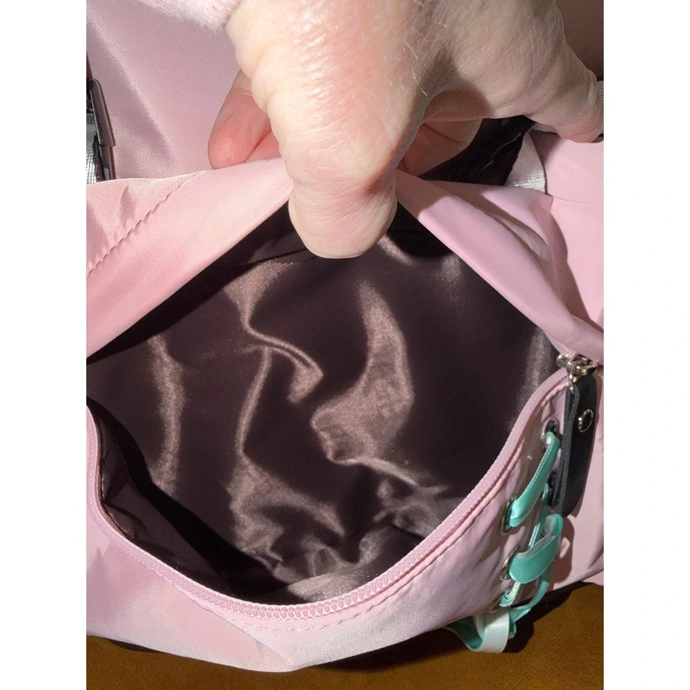 Asge Pink Black Nylon Backpack Harajuku Industrial Strap Lace Up School Bag NEW